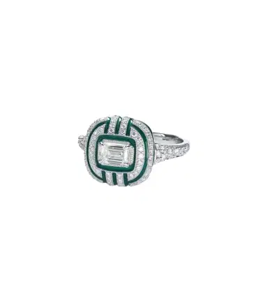 Kamyen Art Deco 18kt white gold and enamel ring with diamonds | Thumbnail 1 Kamyen Art Deco 18kt white gold and enamel ring with diamonds | Thumbnail 1