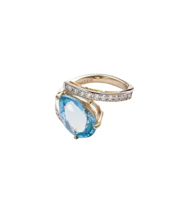 Mateo Slanted 14kt gold ring with topaz and diamonds | Thumbnail 1 Mateo Slanted 14kt gold ring with topaz and diamonds | Thumbnail 1