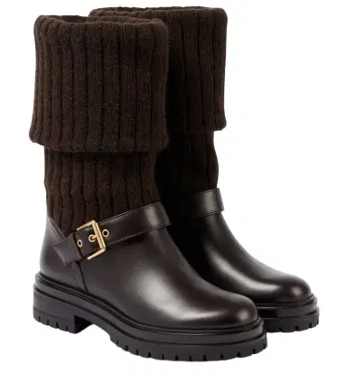 Gianvito Rossi Thurso leather-trimmed biker boots | Thumbnail 1 Gianvito Rossi Thurso leather-trimmed biker boots | Thumbnail 1