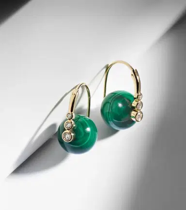 Sydney Evan 14kt gold earrings with diamonds and malachites | Thumbnail 5 Sydney Evan 14kt gold earrings with diamonds and malachites | Thumbnail 5