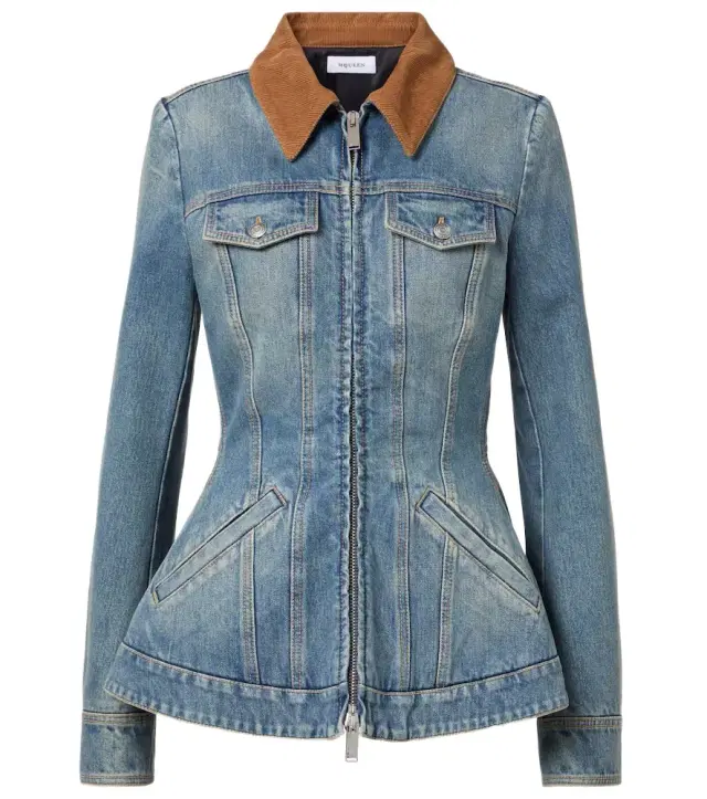 Peplum corduroy-trimmed denim jacket Peplum corduroy-trimmed denim jacket