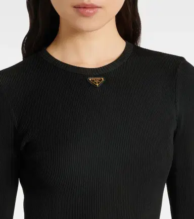 Prada Logo ribbed-knit midi dress | Thumbnail 4 Prada Logo ribbed-knit midi dress | Thumbnail 4