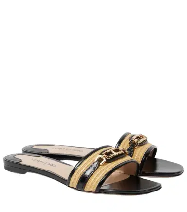 Tom Ford Whitney leather and raffia slides | Thumbnail 1 Tom Ford Whitney leather and raffia slides | Thumbnail 1