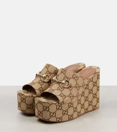 Gucci Horsebit GG Canvas wedge mules | Thumbnail 3 Gucci Horsebit GG Canvas wedge mules | Thumbnail 3