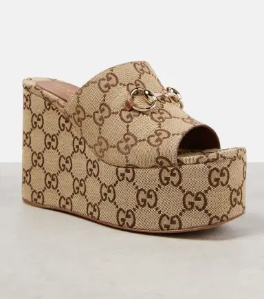 Gucci Horsebit GG Canvas wedge mules | Thumbnail 4 Gucci Horsebit GG Canvas wedge mules | Thumbnail 4