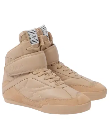 Chloé Chloé Kick suede-trimmed leather high-top sneakers | Thumbnail 1 Chloé Chloé Kick suede-trimmed leather high-top sneakers | Thumbnail 1