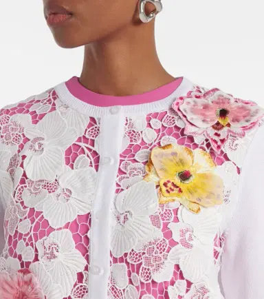 Oscar de la Renta Floral-appliqué cotton-blend cardigan | Thumbnail 2 Oscar de la Renta Floral-appliqué cotton-blend cardigan | Thumbnail 2
