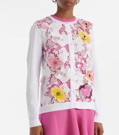 Oscar de la Renta Floral-appliqué cotton-blend cardigan | Thumbnail 3 Oscar de la Renta Floral-appliqué cotton-blend cardigan | Thumbnail 3