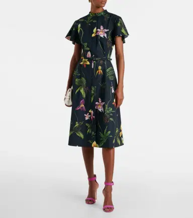 Oscar de la Renta Floral cotton-blend midi dress | Thumbnail 3 Oscar de la Renta Floral cotton-blend midi dress | Thumbnail 3