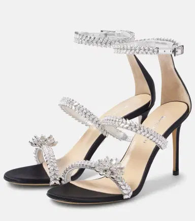 Mach & Mach Crystal Flower embellished satin sandals | Thumbnail 2 Mach & Mach Crystal Flower embellished satin sandals | Thumbnail 2
