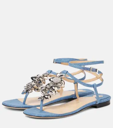Mach & Mach Puffy Heart embellished denim thong sandals | Thumbnail 3 Mach & Mach Puffy Heart embellished denim thong sandals | Thumbnail 3