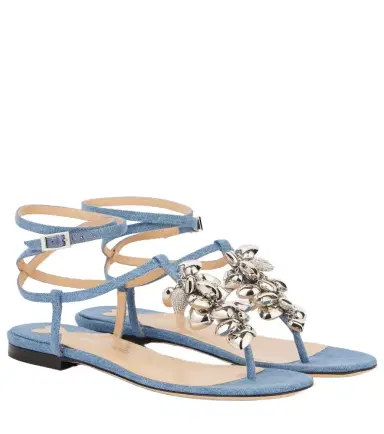 Mach & Mach Puffy Heart embellished denim thong sandals | Thumbnail 1 Mach & Mach Puffy Heart embellished denim thong sandals | Thumbnail 1