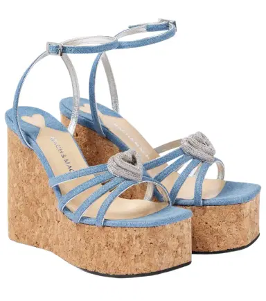 Mach & Mach Double Heart denim wedges | Thumbnail 1 Mach & Mach Double Heart denim wedges | Thumbnail 1