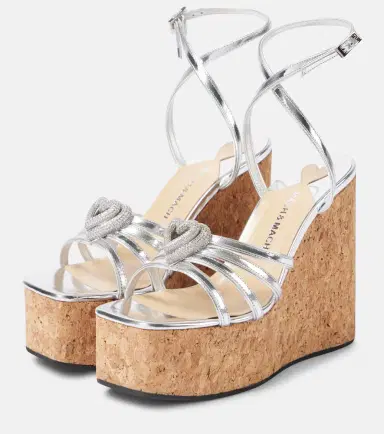 Mach & Mach Double Heart metallic leather wedge sandals | Thumbnail 3 Mach & Mach Double Heart metallic leather wedge sandals | Thumbnail 3