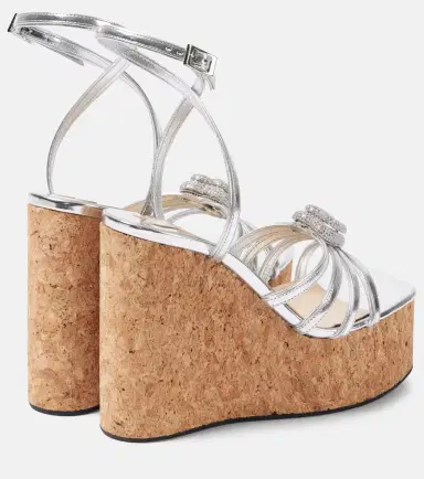 Mach & Mach Double Heart metallic leather wedge sandals | Thumbnail 4 Mach & Mach Double Heart metallic leather wedge sandals | Thumbnail 4