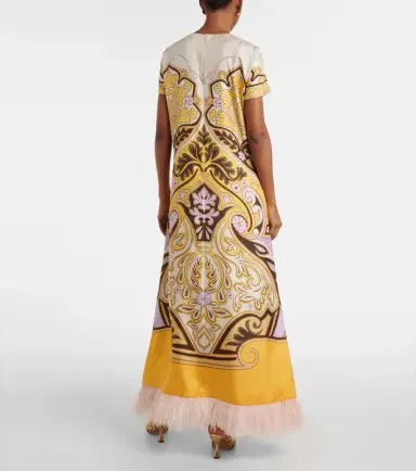 La DoubleJ Printed feather-trimmed silk maxi dress | Thumbnail 2 La DoubleJ Printed feather-trimmed silk maxi dress | Thumbnail 2