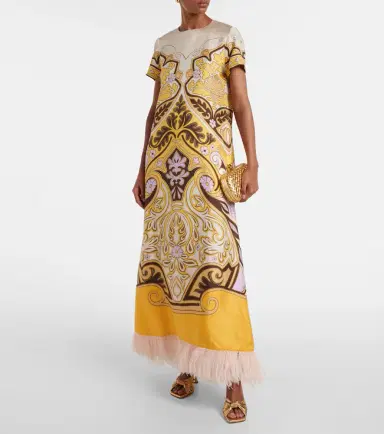 La DoubleJ Printed feather-trimmed silk maxi dress | Thumbnail 3 La DoubleJ Printed feather-trimmed silk maxi dress | Thumbnail 3