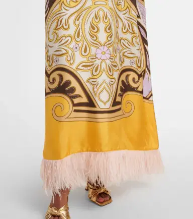 La DoubleJ Printed feather-trimmed silk maxi dress | Thumbnail 4 La DoubleJ Printed feather-trimmed silk maxi dress | Thumbnail 4