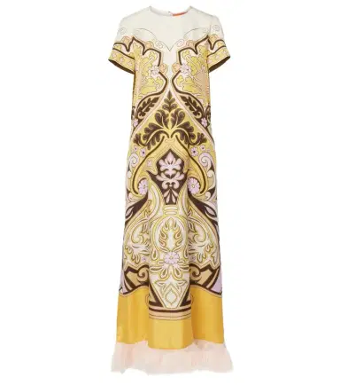 La DoubleJ Printed feather-trimmed silk maxi dress | Thumbnail 1 La DoubleJ Printed feather-trimmed silk maxi dress | Thumbnail 1