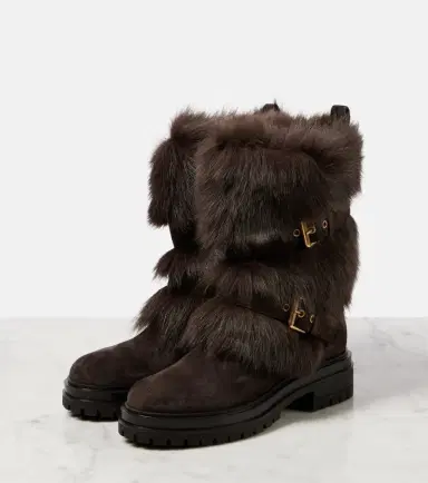 Gianvito Rossi Maverick shearling-trimmed suede biker boots | Thumbnail 5 Gianvito Rossi Maverick shearling-trimmed suede biker boots | Thumbnail 5