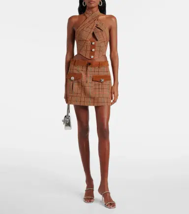 Area Checked wool-blend miniskirt | Thumbnail 2 Area Checked wool-blend miniskirt | Thumbnail 2