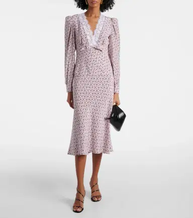 Alessandra Rich Floral lace-trimmed silk midi dress | Thumbnail 2 Alessandra Rich Floral lace-trimmed silk midi dress | Thumbnail 2