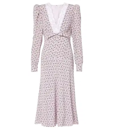 Alessandra Rich Floral lace-trimmed silk midi dress | Thumbnail 1 Alessandra Rich Floral lace-trimmed silk midi dress | Thumbnail 1