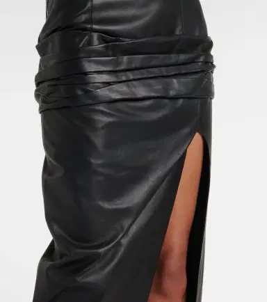 The Attico Draped strapless leather midi dress | Thumbnail 3 The Attico Draped strapless leather midi dress | Thumbnail 3