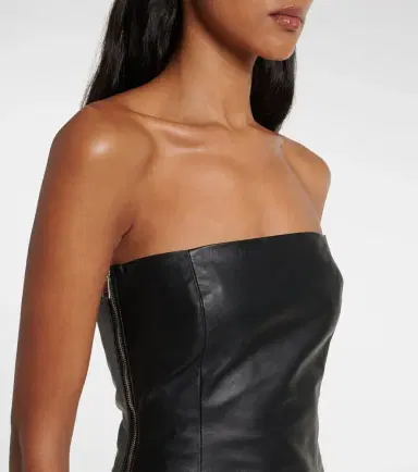 The Attico Draped strapless leather midi dress | Thumbnail 4 The Attico Draped strapless leather midi dress | Thumbnail 4