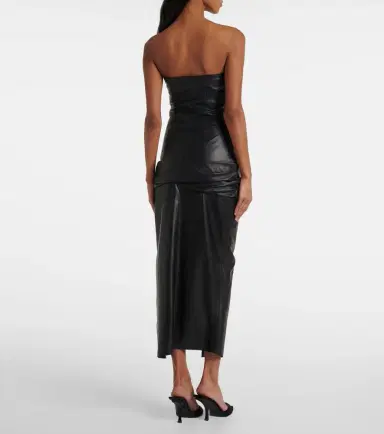The Attico Draped strapless leather midi dress | Thumbnail 5 The Attico Draped strapless leather midi dress | Thumbnail 5
