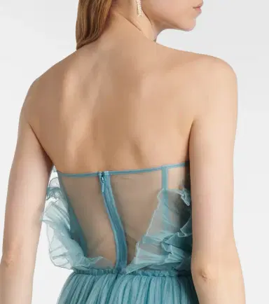 Costarellos Marinel plissé tulle gown | Thumbnail 4 Costarellos Marinel plissé tulle gown | Thumbnail 4