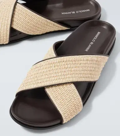 Manolo Blahnik Chiltern leather-trimmed raffia slides | Thumbnail 3 Manolo Blahnik Chiltern leather-trimmed raffia slides | Thumbnail 3