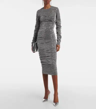 Dolce & Gabbana Sequined ruched midi dress | Thumbnail 3 Dolce & Gabbana Sequined ruched midi dress | Thumbnail 3