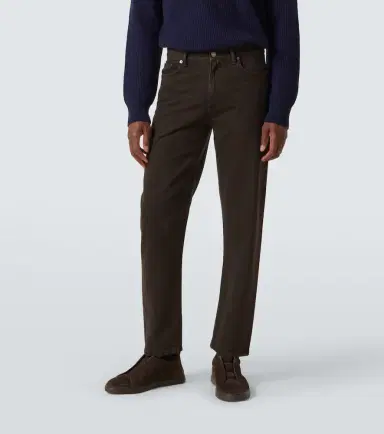 Zegna Leather-trimmed cotton straight pants | Thumbnail 3 Zegna Leather-trimmed cotton straight pants | Thumbnail 3