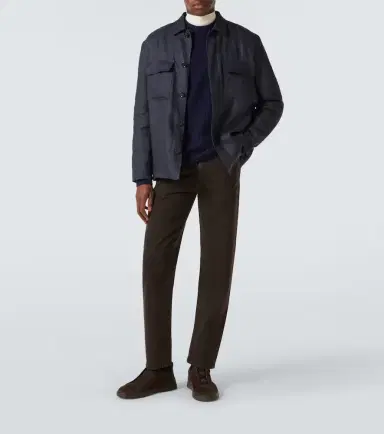 Zegna Leather-trimmed cotton straight pants | Thumbnail 4 Zegna Leather-trimmed cotton straight pants | Thumbnail 4