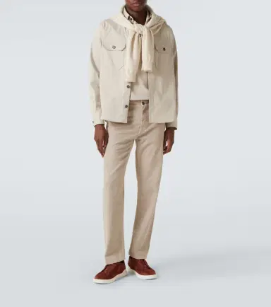 Zegna Leather-trimmed cotton straight pants | Thumbnail 3 Zegna Leather-trimmed cotton straight pants | Thumbnail 3