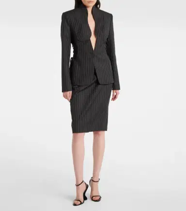Mugler Pinstripe wool-blend midi skirt | Thumbnail 4 Mugler Pinstripe wool-blend midi skirt | Thumbnail 4