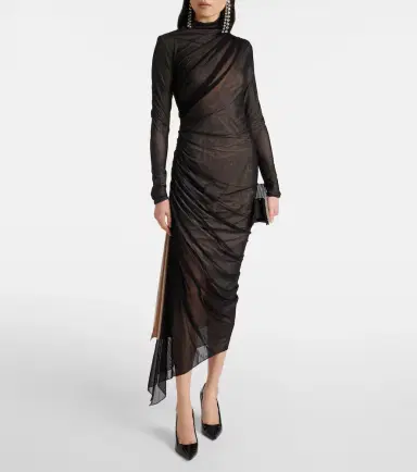 Mugler Asymmetrical mesh midi dress | Thumbnail 2 Mugler Asymmetrical mesh midi dress | Thumbnail 2