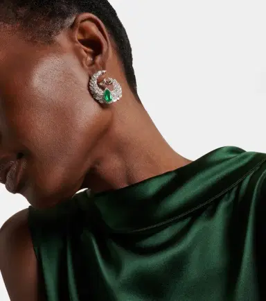 YEPREM Reign Supreme 18kt white gold hoop earrings with diamonds and emeralds | Thumbnail 4 YEPREM Reign Supreme 18kt white gold hoop earrings with diamonds and emeralds | Thumbnail 4