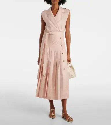 Loro Piana Bryce pleated linen midi dress | Thumbnail 2 Loro Piana Bryce pleated linen midi dress | Thumbnail 2