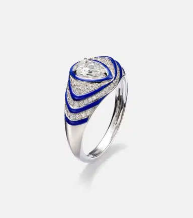 Kamyen Striped Pear 18kt white gold and enamel pinky ring with diamonds | Thumbnail 2 Kamyen Striped Pear 18kt white gold and enamel pinky ring with diamonds | Thumbnail 2