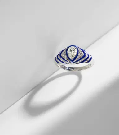Kamyen Striped Pear 18kt white gold and enamel pinky ring with diamonds | Thumbnail 5 Kamyen Striped Pear 18kt white gold and enamel pinky ring with diamonds | Thumbnail 5