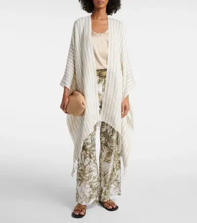 Brunello Cucinelli Striped linen poncho | Thumbnail 2 Brunello Cucinelli Striped linen poncho | Thumbnail 2