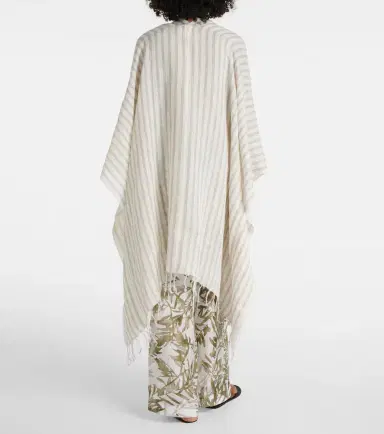 Brunello Cucinelli Striped linen poncho | Thumbnail 3 Brunello Cucinelli Striped linen poncho | Thumbnail 3