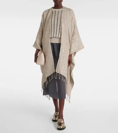 Brunello Cucinelli Linen-blend poncho | Thumbnail 2 Brunello Cucinelli Linen-blend poncho | Thumbnail 2