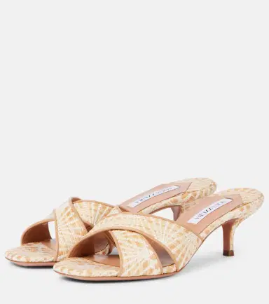 Aquazzura Divine 50 leather-trimmed raffia mules | Thumbnail 2 Aquazzura Divine 50 leather-trimmed raffia mules | Thumbnail 2