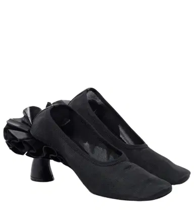 Dries Van Noten Ruffled leather-trimmed mesh pumps | Thumbnail 1 Dries Van Noten Ruffled leather-trimmed mesh pumps | Thumbnail 1