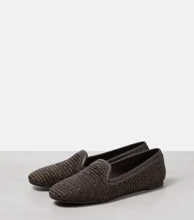 Brunello Cucinelli Leather-trimmed raffia slippers | Thumbnail 2 Brunello Cucinelli Leather-trimmed raffia slippers | Thumbnail 2