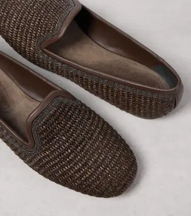 Brunello Cucinelli Leather-trimmed raffia slippers | Thumbnail 4 Brunello Cucinelli Leather-trimmed raffia slippers | Thumbnail 4