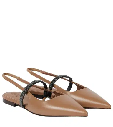 Brunello Cucinelli Pointy leather slingback flats | Thumbnail 1 Brunello Cucinelli Pointy leather slingback flats | Thumbnail 1